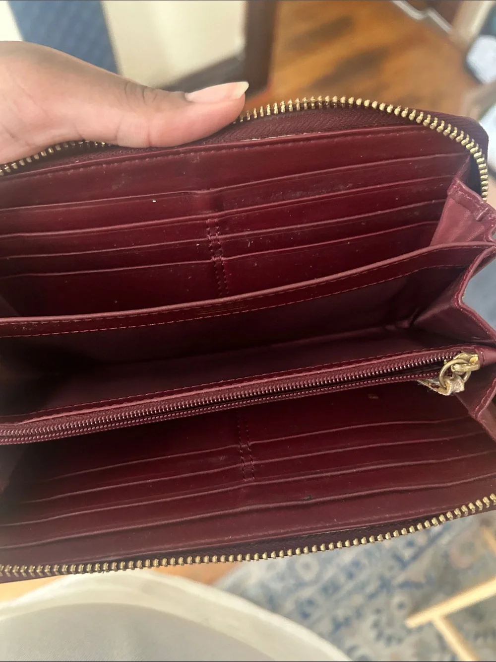 Coach Patent Leather Wallet in Deep Burgundy